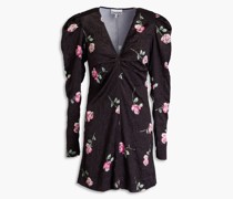 Ruched floral-print satin mini dress