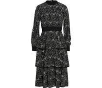 Gestuftes Midikleid aus bedrucktem Crêpe de Chine aus Seide mit Gürtel