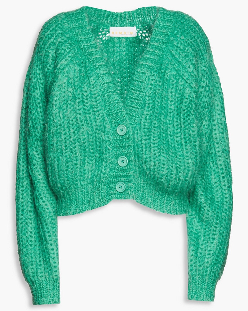 ROTATE Birger Christensen Damen Luna gebürsteter Cardigan mit Zopfstrickmuster