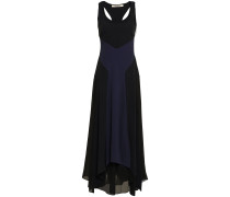 Fluted two-tone georgette and stretch-crepe gown