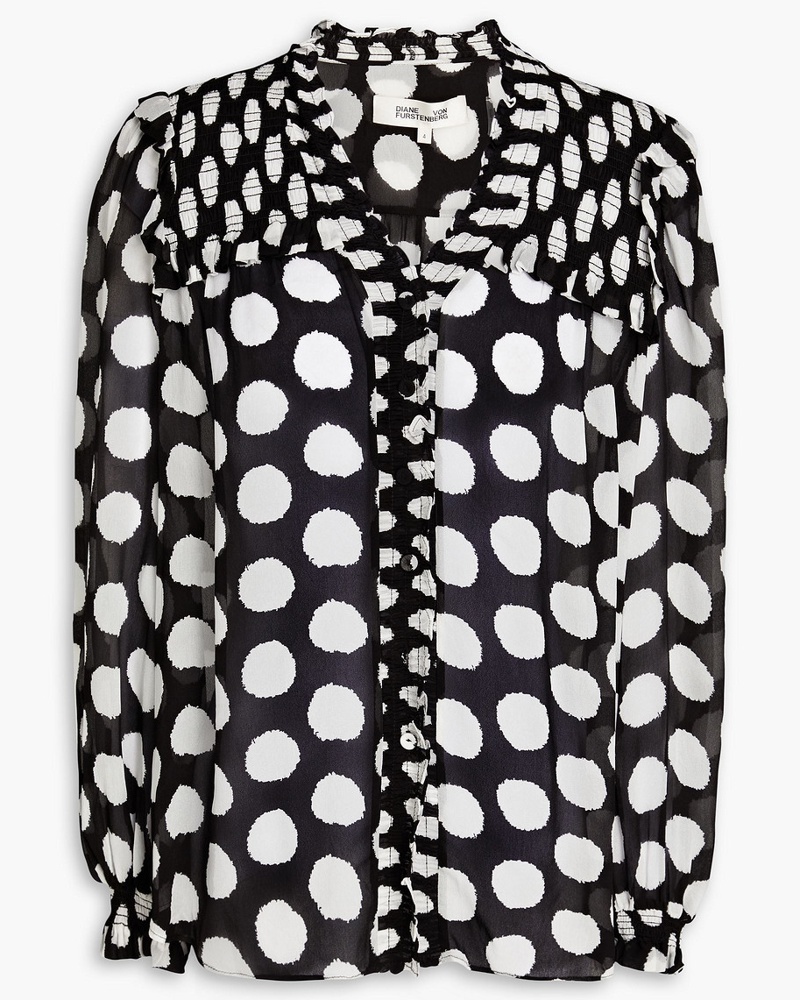 Diane von Furstenberg Damen Gian Carlo geraffte Bluse aus Georgette mit Polka-Dots Diane von Furstenberg Damen Gian Carlo geraffte Bluse aus Georgette mit Polka-Dots