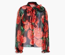 Hemd aus Seidengaze mit floralem Print und Schluppe