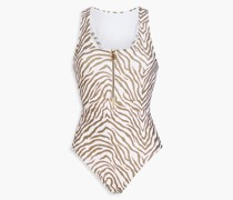 Malibu zebra-print stretch-piqué swimsuit