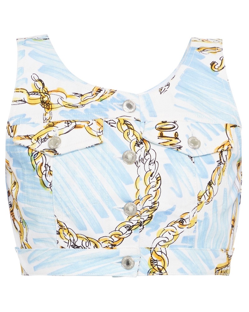 Moschino Damen Bedrucktes Cropped Oberteil aus Denim