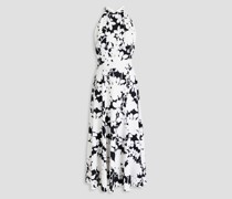 Neckholder-Midikleid aus Satin mit floralem Print und Cut-outs