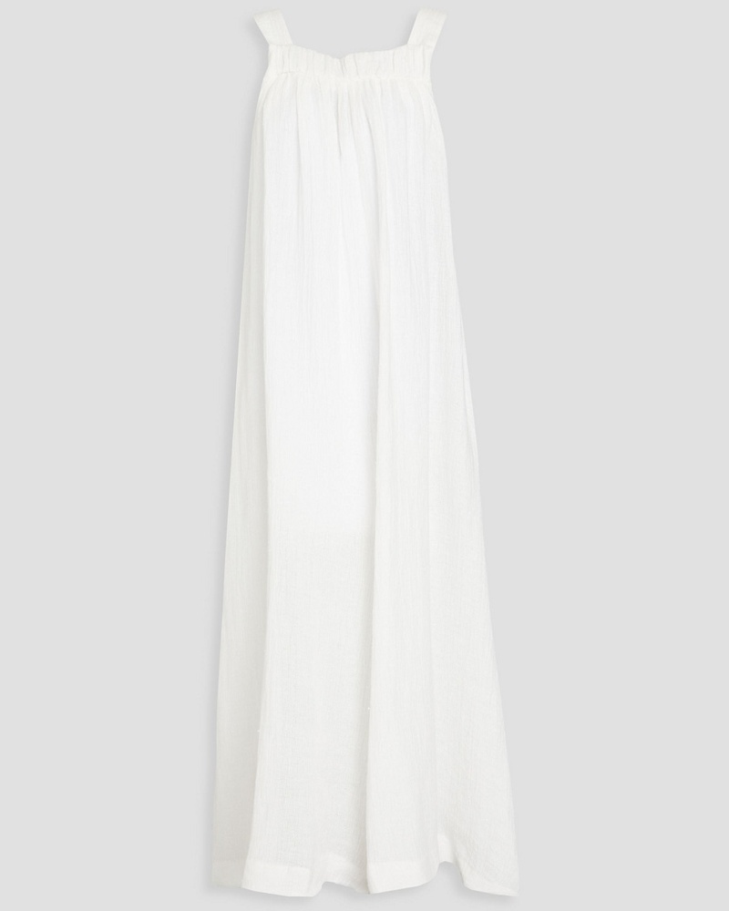 Missing You Already Damen Geraffter Jumpsuit aus Leinengaze