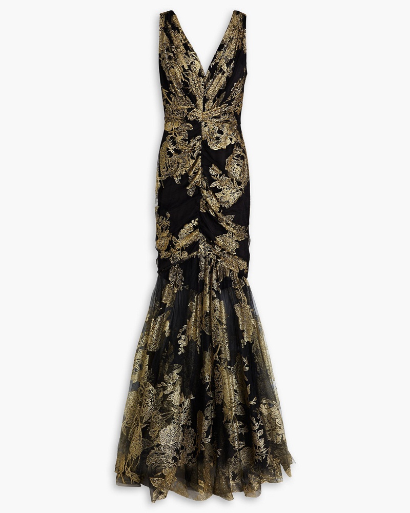 Marchesa Damen Geraffte Robe aus Tüll mit Glitter-Finish
