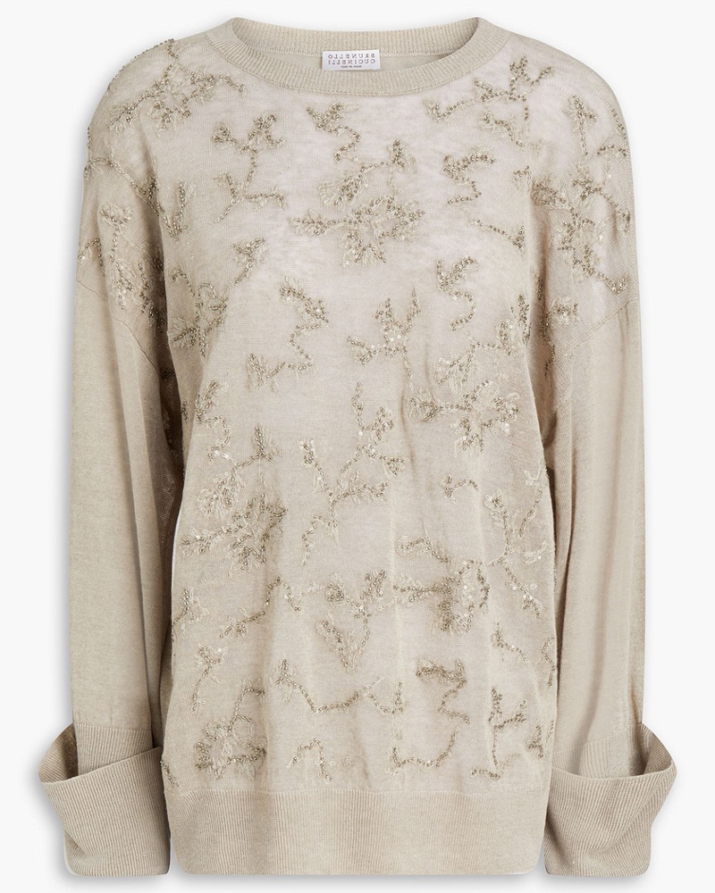 Brunello Cucinelli Damen Pullover aus einer Leinenischung it Verzierung