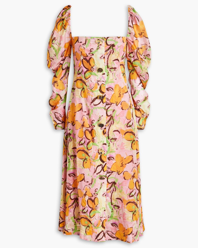REJINA PYO Damen Kirsty Midikleid aus Crêpe mit floralem Print