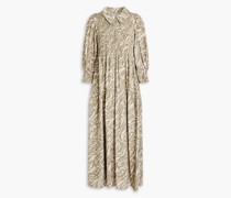 Midikleid aus Webstoff mit Tigerprint und Raffung