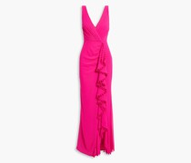 Drapierte Robe aus Crêpe mit Pompons