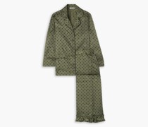 Beflocktes Pyjama aus glänzendem Twill mit Polka-Dots und Rüschen