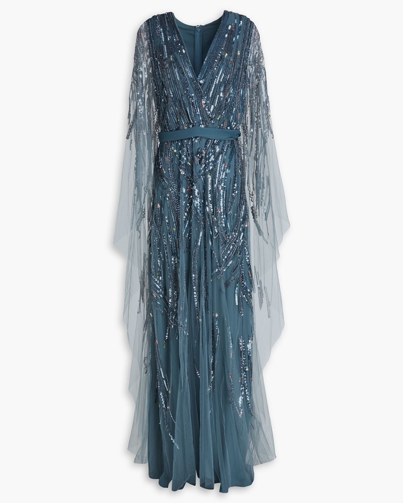 Elie Saab Damen Verzierte Robe aus Tüll mit Wickeleffekt