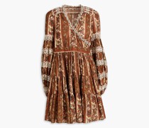 Mini-Wickelkleid aus Baumwolle mit Paisley-Print und Raffung