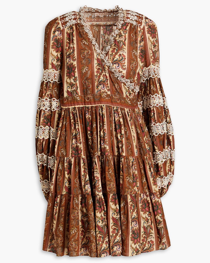 byTiMo Damen Mini-Wickelkleid aus Baumwolle mit Paisley-Print und Raffung