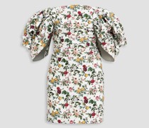 Schulterfreies Minikleid aus Popeline aus Stretch-Baumwolle mit floralem Print und Raffungen