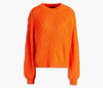 Neon gerippter Pullover mit Zopfstrickmuster