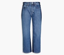Cropped two-tone high-rise straight-leg jeans 25