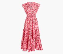 Gestuftes Midikleid aus Popeline aus einer Baumwollmischung mit floralem Print