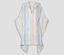 Oversized-Poncho aus Gaze aus einer Leinenmischung mit Kapuze und Streifen
