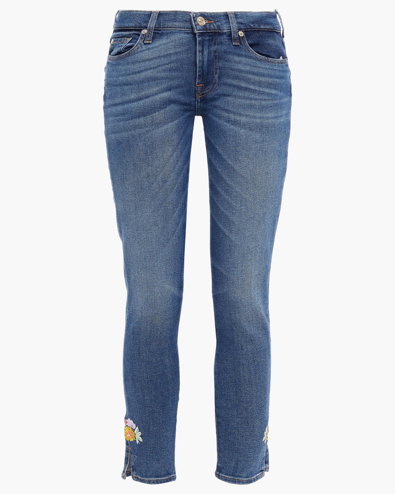 7 for all mankind Damen The Skinny Crop halbhohe Skinny Jeans inDistressed-Optik 24
