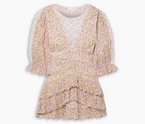 Marquise gestuftes Minikleid aus Baumwoll-Voile mit floralem Print und Häkelbesatz