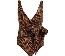 Badeanzug aus Stretch-Crêpe mit Zebraprint und Wickeleffekt