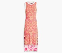 Floral-print ribbed-knit midi dress
