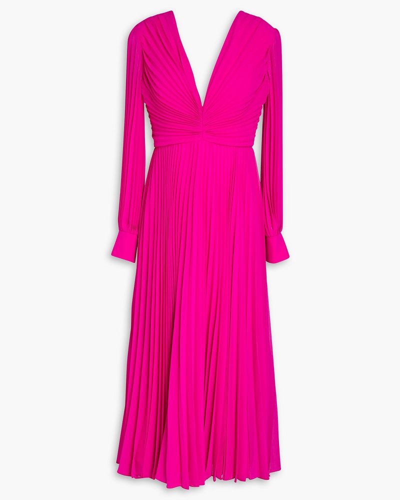 Badgley Mischka Damen Plissiertes Midikleid aus Georgette mit Raffungen