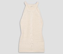 Neckhoder-Tanktop aus einer einenmischung mit Zopfstrickmuster und Paietten