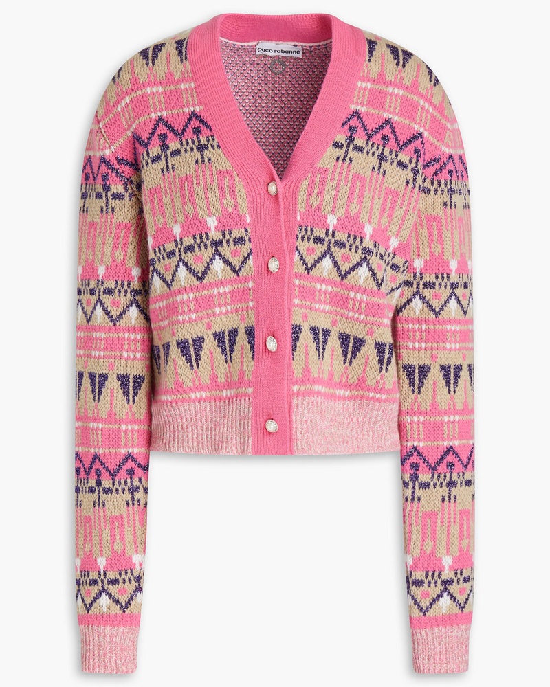 Paco Rabanne Damen Cardigan aus einer Womischung mit Metaic-Effekt und Fair-Ise-Muster