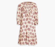 Gerafftes Hemdkleid aus Jacquard inMinilänge mit floralem Print S