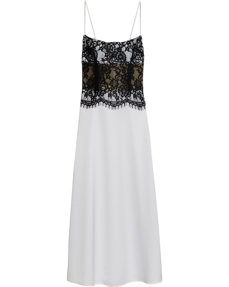 RASARIO Damen Midikleid aus Satin mit Einsätzen aus schnurgebundener Spitze