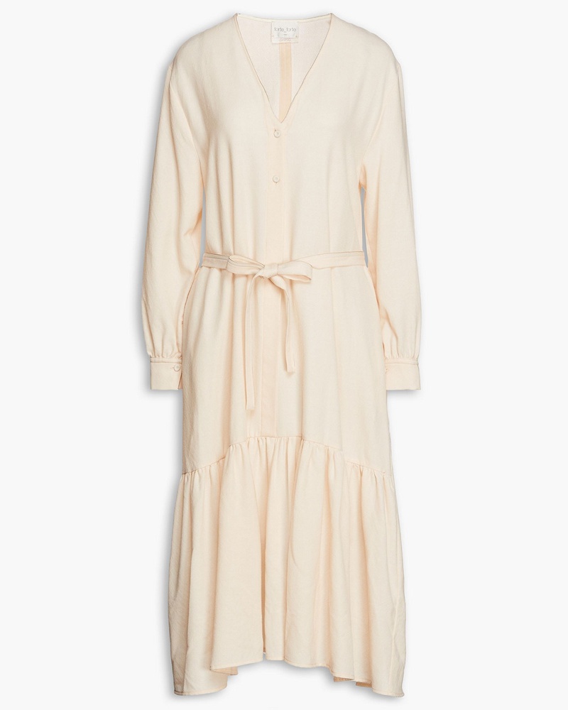 forte_forte Damen Gerafftes Midikleid aus Wolle mit Gürtel