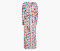 Flowy Maxikleid aus Baumwoll-Voile mit floralem Print und Gürtel