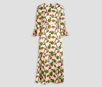Berenjena Midikleid aus Seidensatin mit floralem Print