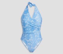 Cap Mala Neckholder-Badeanzug aus Stretch-Piqué mit Paisley-Print