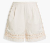 Plissierte Shorts aus einer Baumwoll-Leinenmischung mit Lochstickerei-Besatz