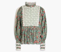 Bluse aus Baumwolle mit floralem Print und Einsätzen aus Guipurespitze