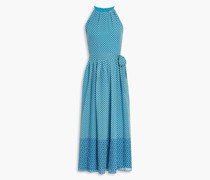 Gerafftes Midikleid aus Crêpe de Chine mit Print