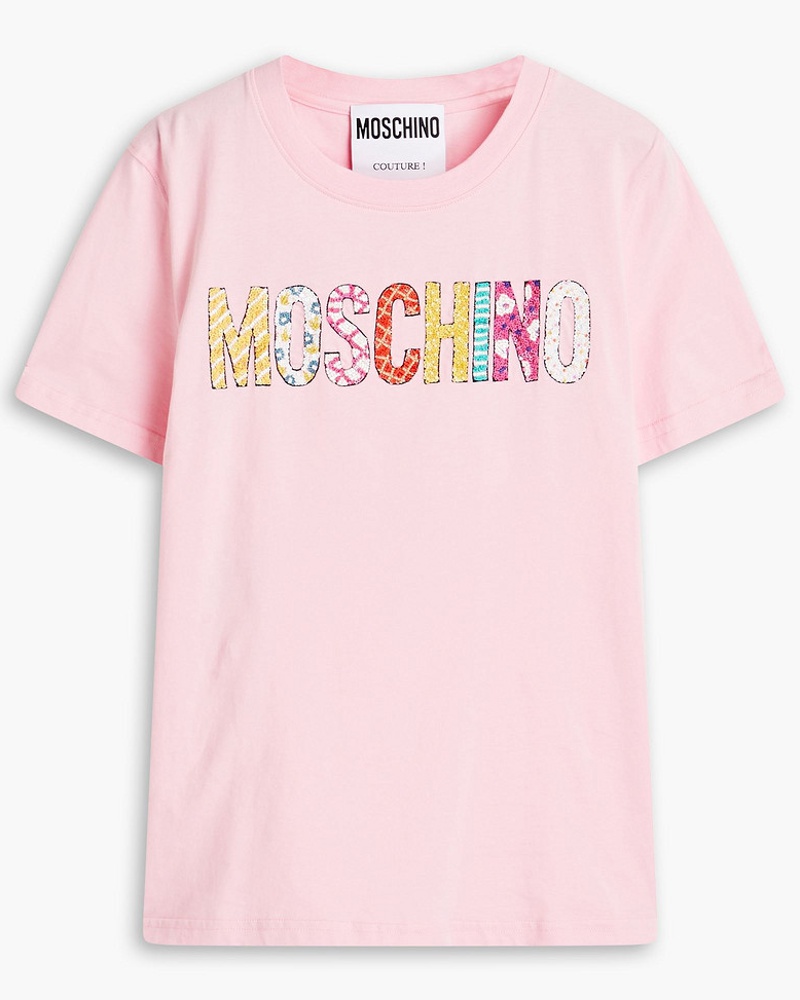 Moschino Damen T-Shirt aus Baumwoll-Jersey mit Pailletten