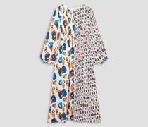 Plissiertes Midikleid aus Crêpe de Chine aus Seide mit Print