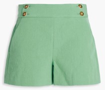 Kimm button-embellished cotton and linen-blend shorts