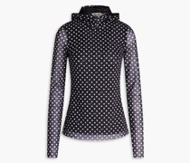 Junetta Oberteil aus Stretch-Mesh mit Polka-Dots und Kapuze M
