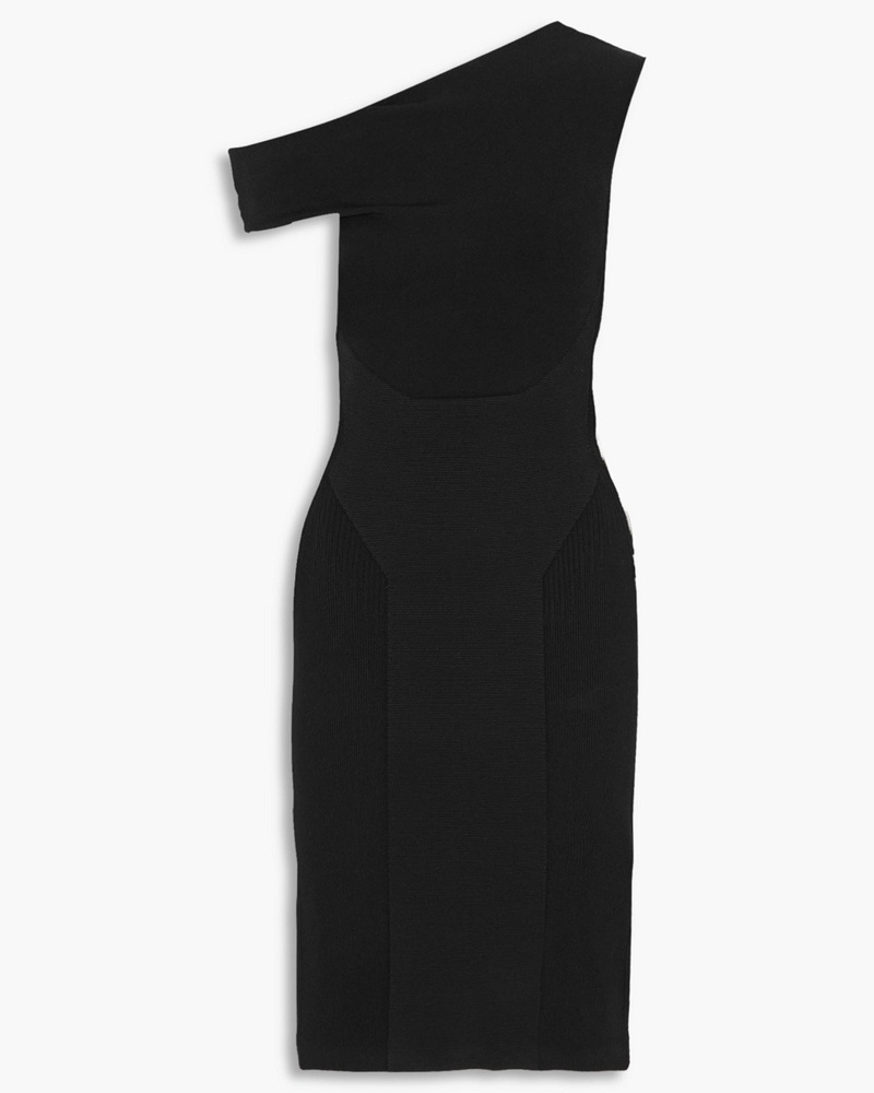 AZ FACTORY Damen MyBody Midikleid aus Stretch-Strick mit asymmetrischer Schulterpartie