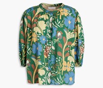 Geraffte Bluse aus Baumwolle mit floralem Print
