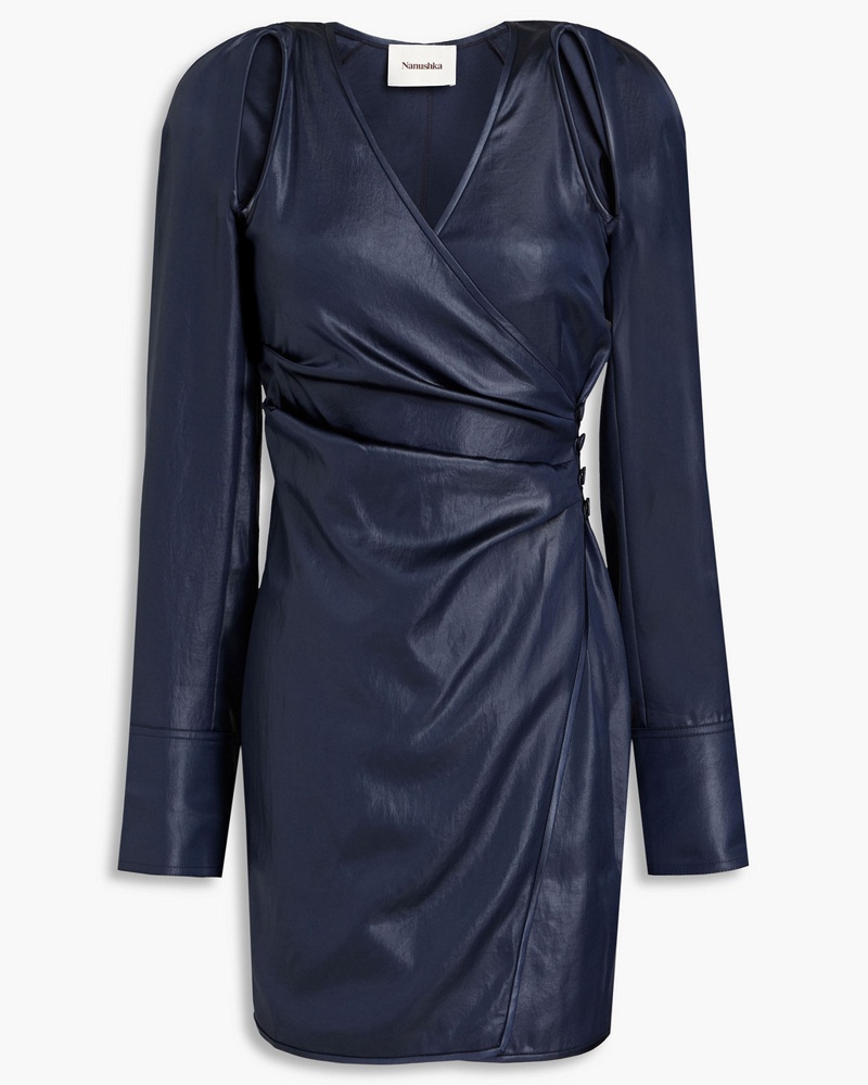 Nanushka Damen Ira Mini-Wickelkleid aus Satin mit Cut-outs