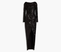 Maxikleid aus Tüll mit Pailletten und Drapierung