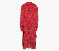 Isa bedrucktes Midikleid aus Seidenchiffon mit Rüschen