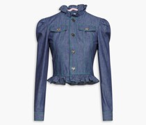 Jacke aus Baumwoll-Chambray mit Rüschenbesatz
